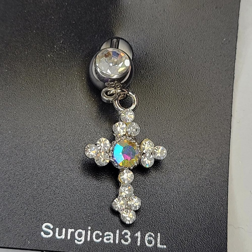 New Cross Sparkly Crystals Navel Piercing Belly Button Piercing Jewelry